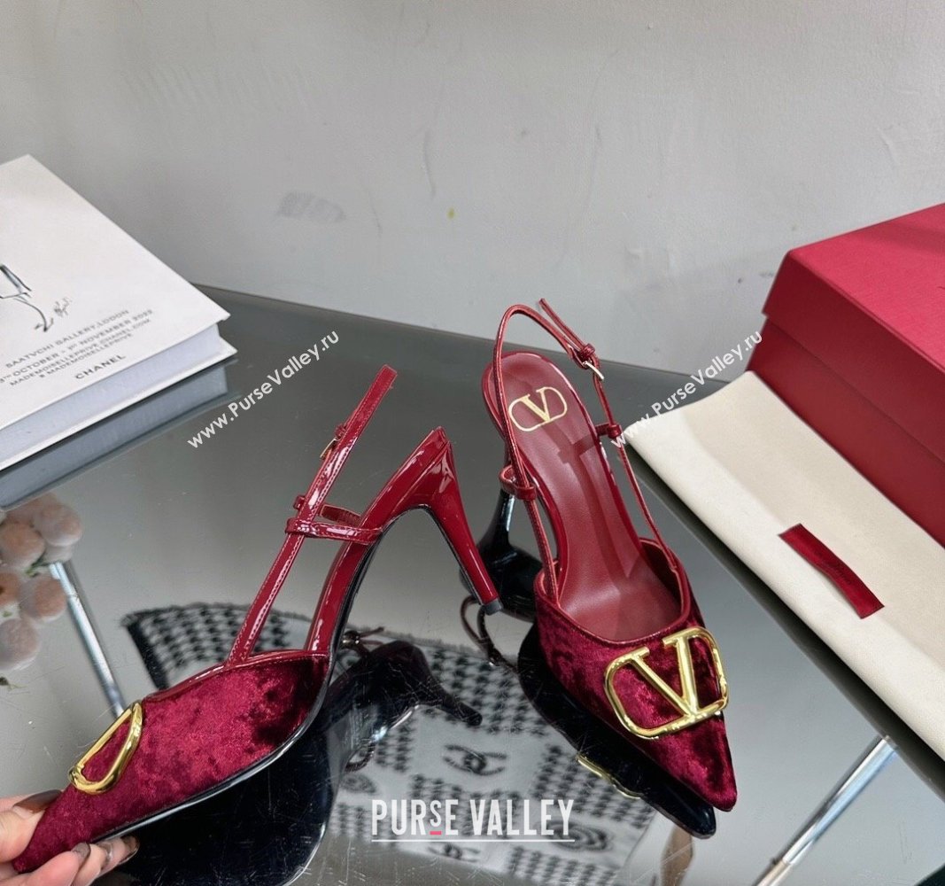 Valentino VLogo Signature Slingback Pumps 8cm in Velvet Red 2024 VL010803 (MD-240108101)