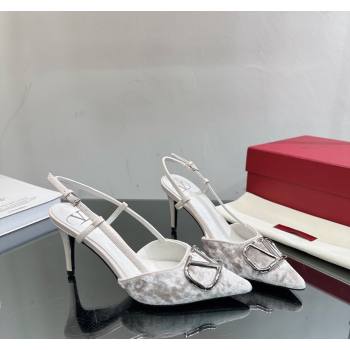 Valentino VLogo Signature Slingback Pumps 8cm in Velvet White 2024 VL010803 (MD-240108103)