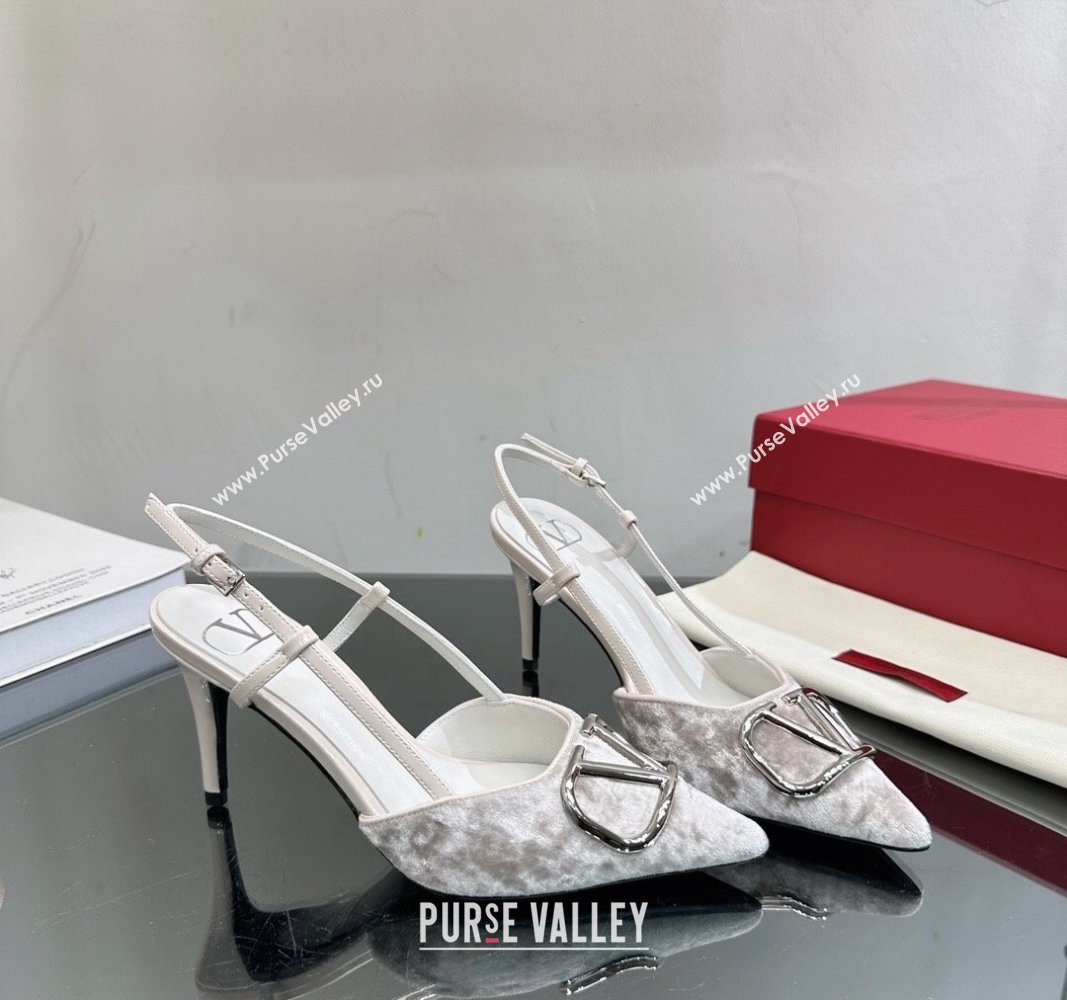 Valentino VLogo Signature Slingback Pumps 8cm in Velvet White 2024 VL010803 (MD-240108103)