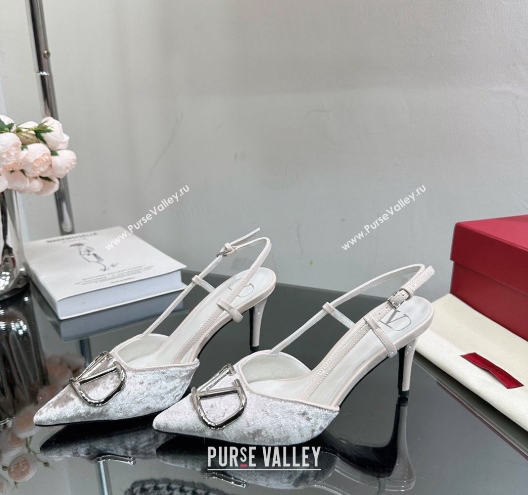 Valentino VLogo Signature Slingback Pumps 8cm in Velvet White 2024 VL010803 (MD-240108103)