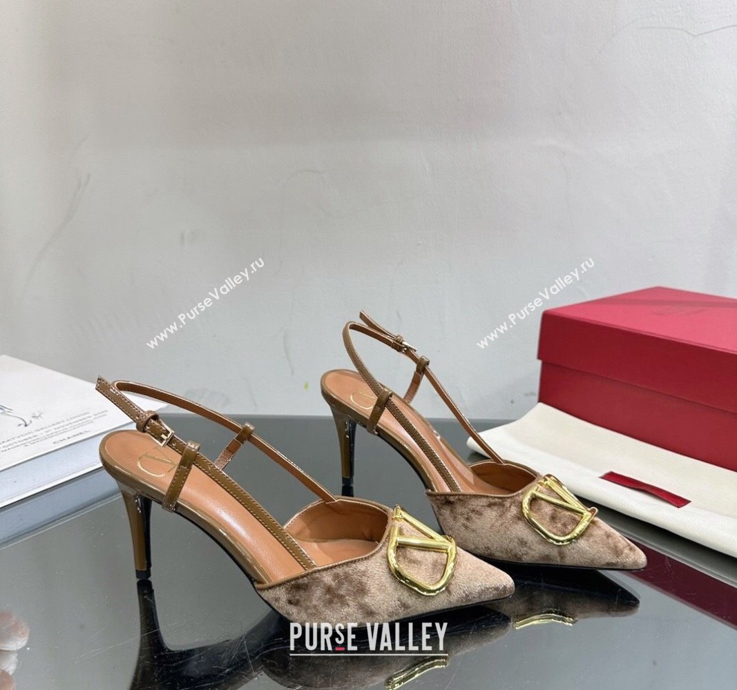 Valentino VLogo Signature Slingback Pumps 8cm in Velvet Light Brown 2024 VL010803 (MD-240108105)