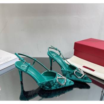 Valentino VLogo Signature Slingback Pumps 8cm in Velvet Green 2024 VL010803 (MD-240108106)