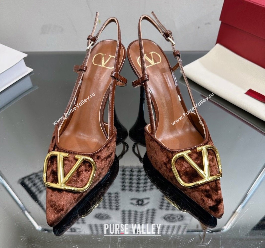 Valentino VLogo Signature Slingback Pumps 8cm in Velvet Brown 2 2024 VL010803 (MD-240108107)