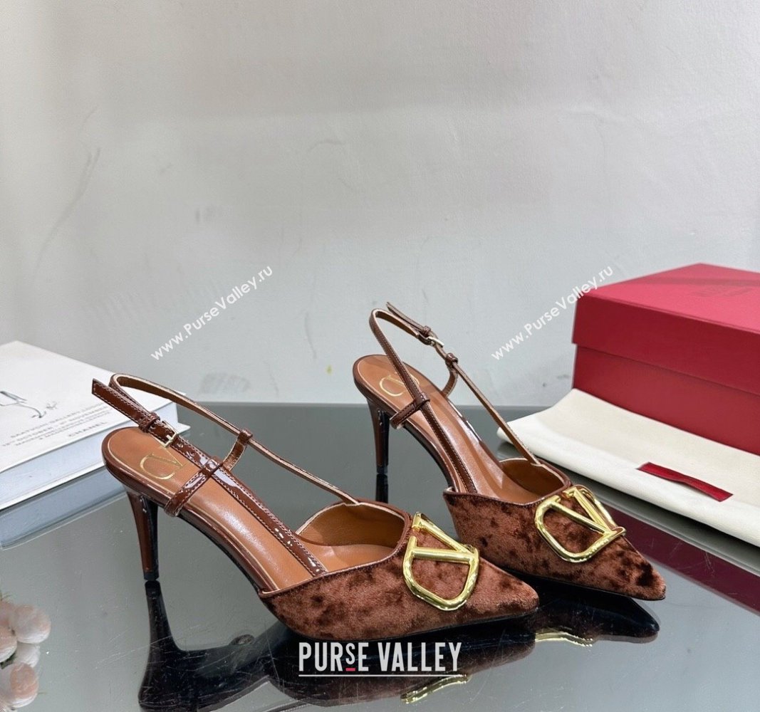 Valentino VLogo Signature Slingback Pumps 8cm in Velvet Brown 2 2024 VL010803 (MD-240108107)