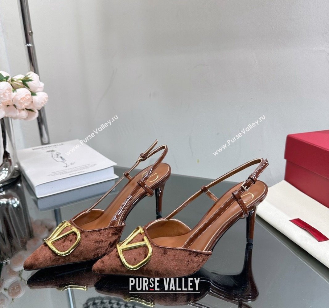 Valentino VLogo Signature Slingback Pumps 8cm in Velvet Brown 2 2024 VL010803 (MD-240108107)