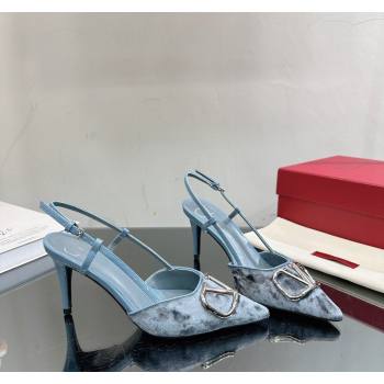 Valentino VLogo Signature Slingback Pumps 8cm in Velvet Pale Blue 2024 VL010803 (MD-240108108)