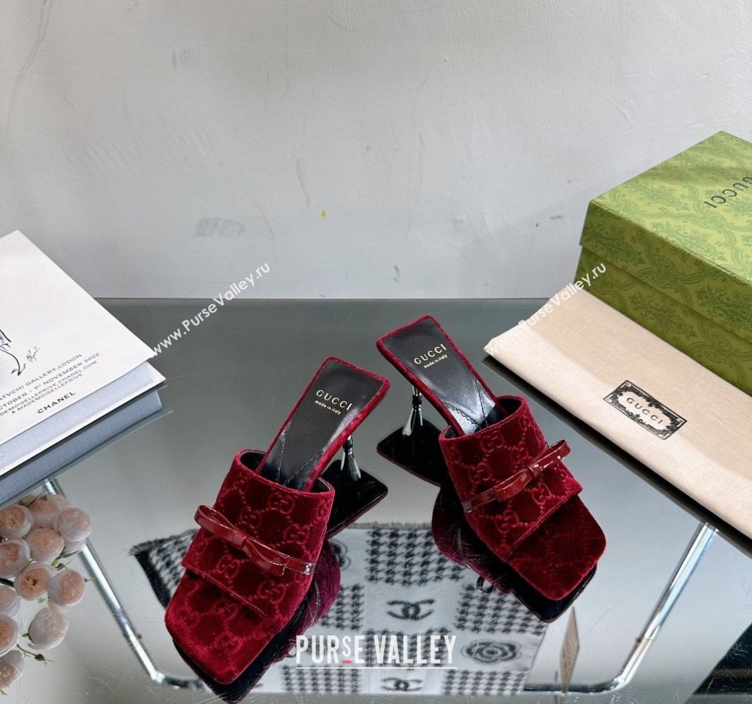 Gucci GG Velvet Heel Slide Sandals 5.5cm Red 2024 764182 (MD-240105097)
