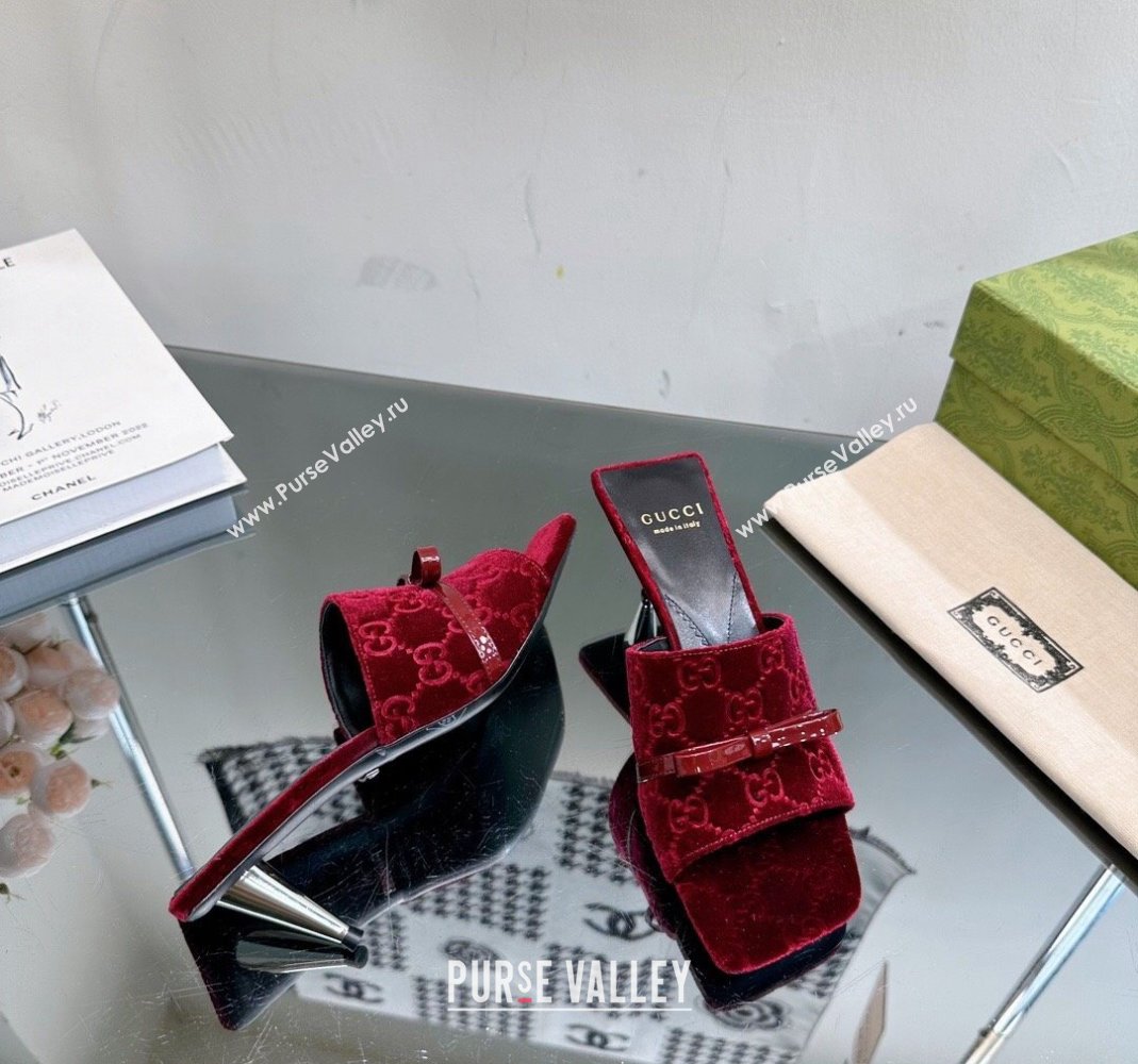Gucci GG Velvet Heel Slide Sandals 5.5cm Red 2024 764182 (MD-240105097)