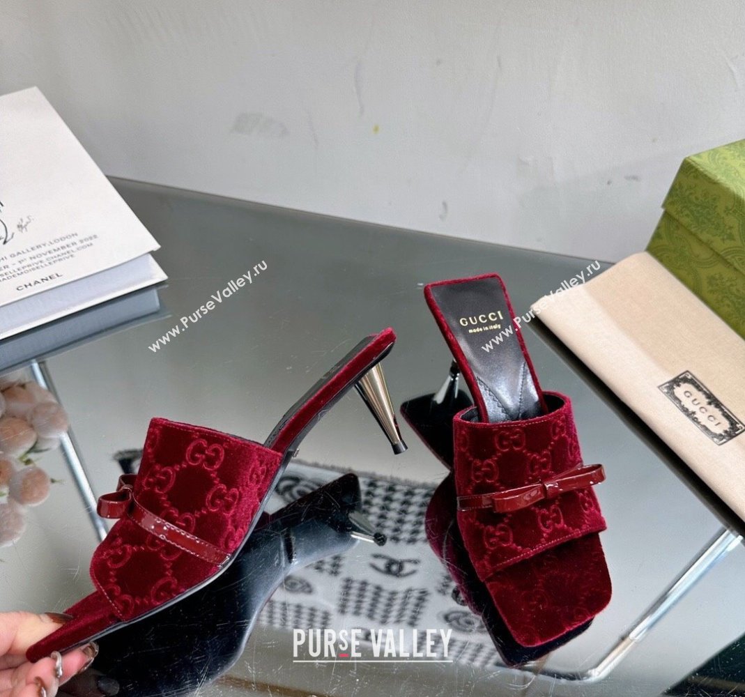 Gucci GG Velvet Heel Slide Sandals 5.5cm Red 2024 764182 (MD-240105097)