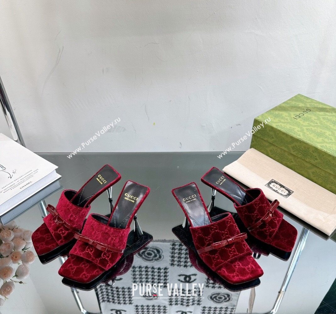 Gucci GG Velvet Heel Slide Sandals 5.5cm Red 2024 764182 (MD-240105097)