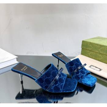 Gucci GG Velvet Heel Slide Sandals 5.5cm Blue 2024 764182 (MD-240105098)