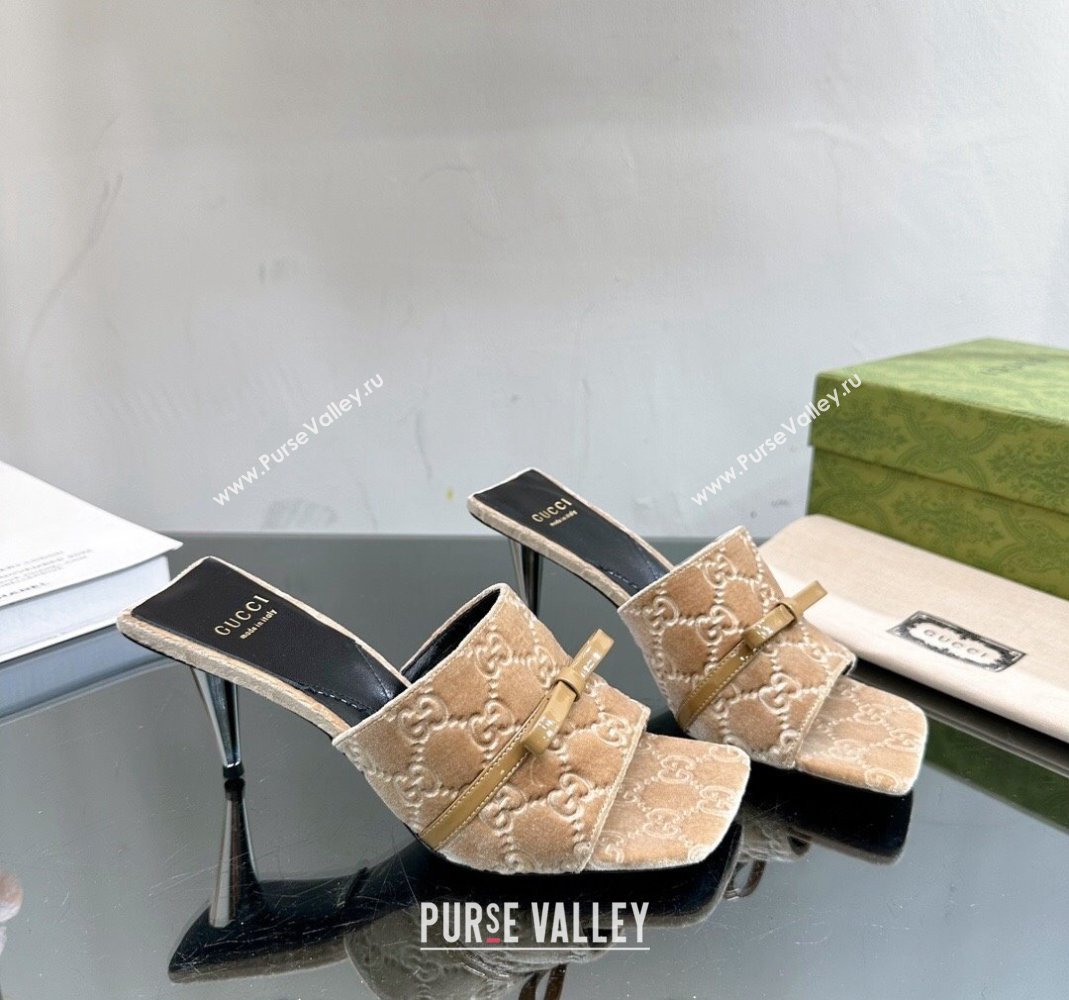 Gucci GG Velvet Heel Slide Sandals 5.5cm Beige 2024 764182 (MD-240105099)