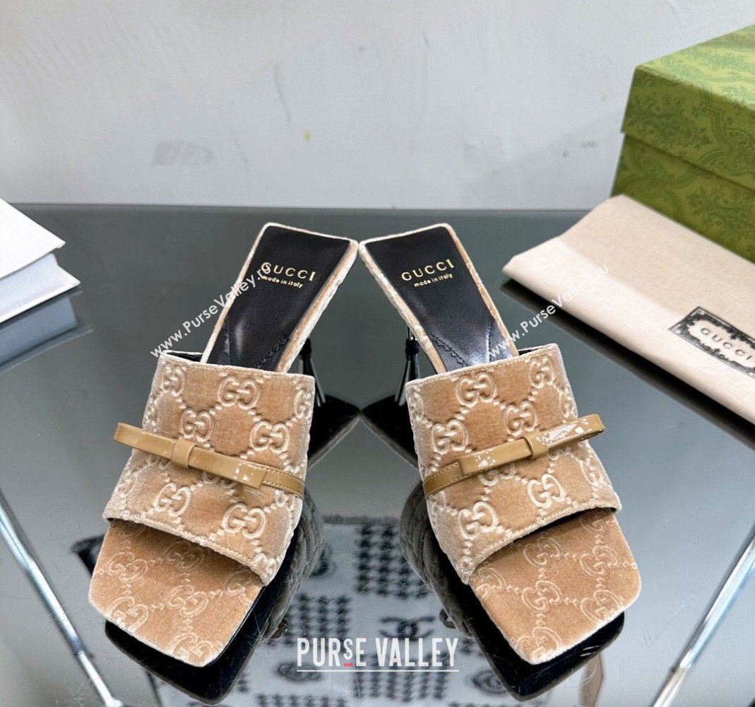 Gucci GG Velvet Heel Slide Sandals 5.5cm Beige 2024 764182 (MD-240105099)