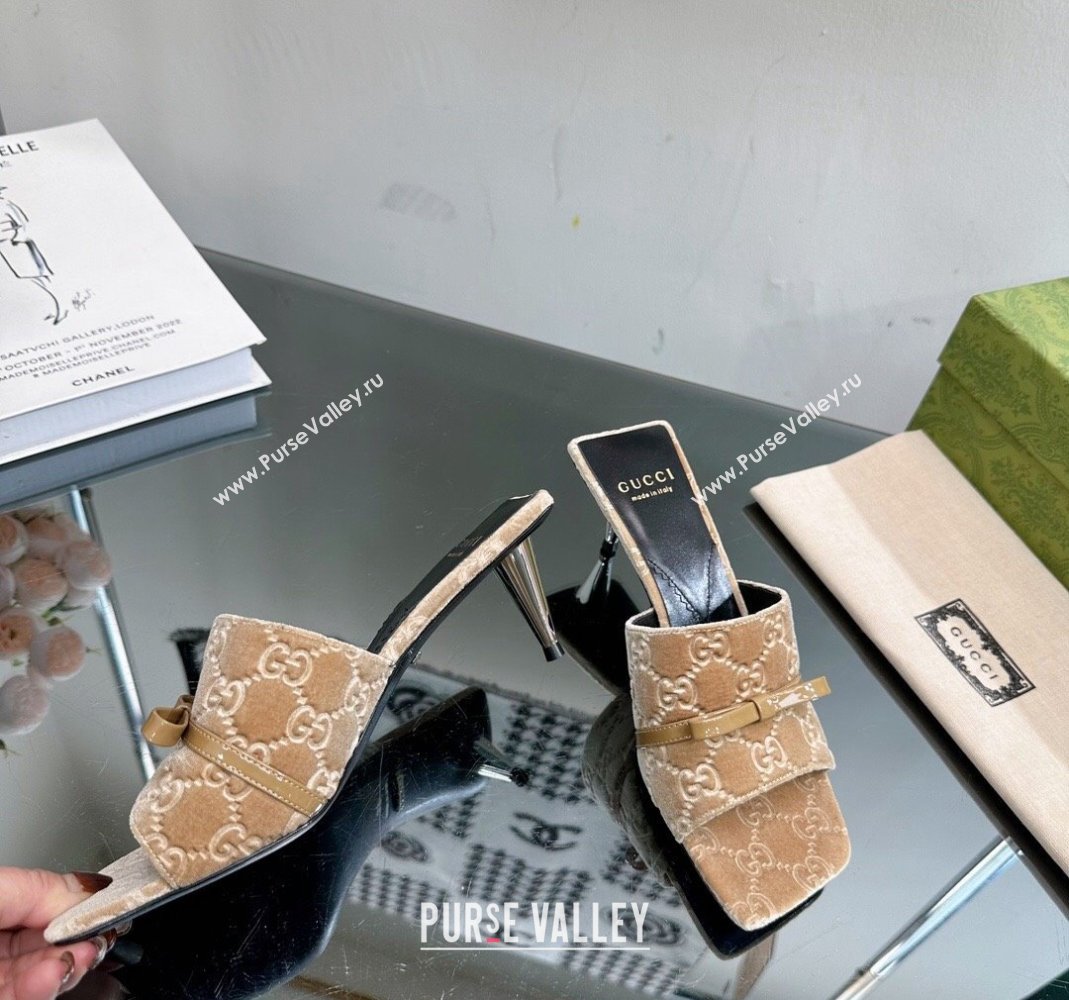 Gucci GG Velvet Heel Slide Sandals 5.5cm Beige 2024 764182 (MD-240105099)