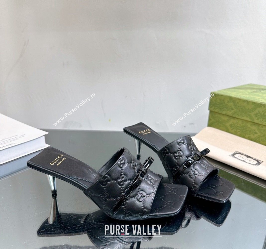 Gucci GG Leather Heel Slide Sandals 5.5cm/7.5cm Black 2024 764182 (MD-240105101)