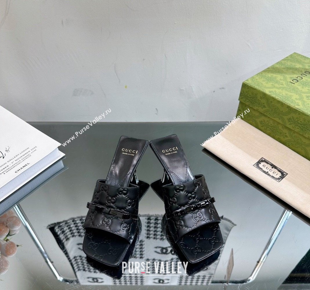 Gucci GG Leather Heel Slide Sandals 5.5cm/7.5cm Black 2024 764182 (MD-240105101)