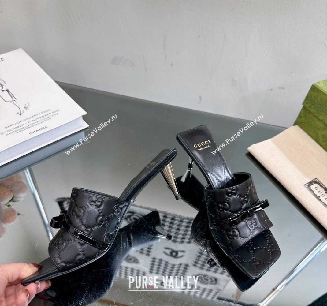 Gucci GG Leather Heel Slide Sandals 5.5cm/7.5cm Black 2024 764182 (MD-240105101)