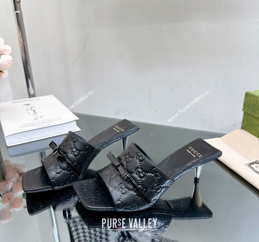 Gucci GG Leather Heel Slide Sandals 5.5cm/7.5cm Black 2024 764182 (MD-240105101)