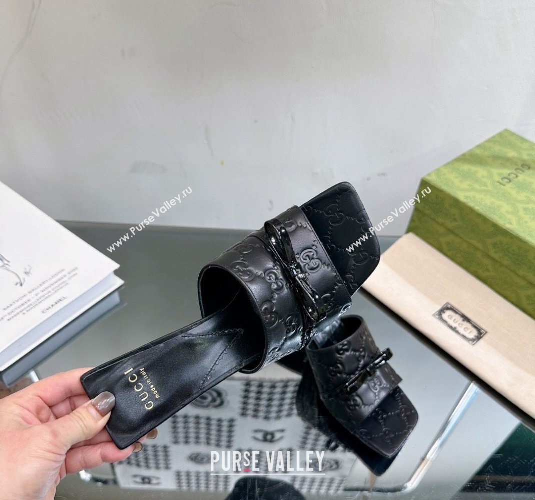 Gucci GG Leather Heel Slide Sandals 5.5cm/7.5cm Black 2024 764182 (MD-240105101)
