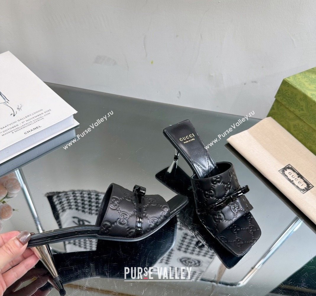 Gucci GG Leather Heel Slide Sandals 5.5cm/7.5cm Black 2024 764182 (MD-240105101)