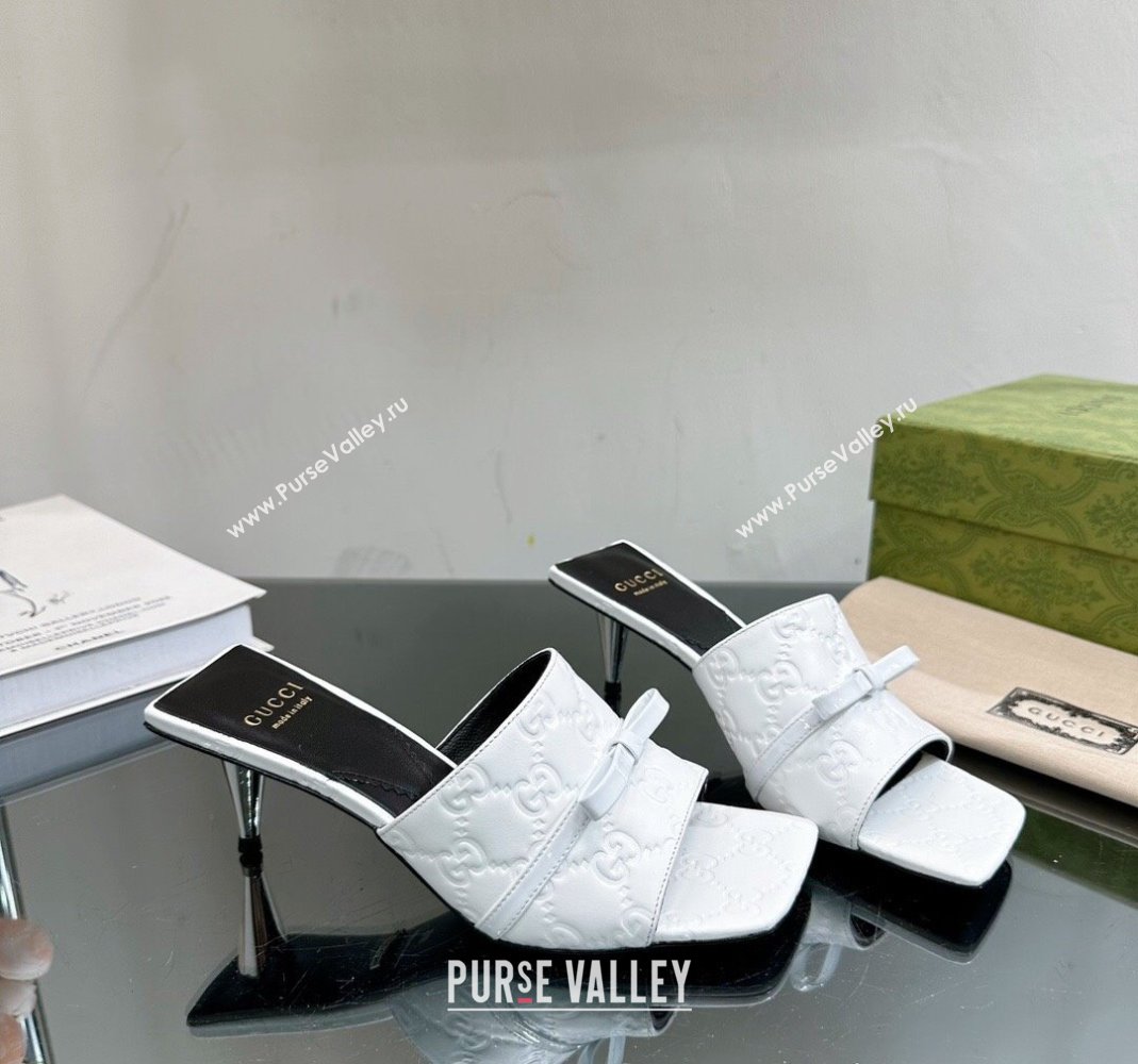 Gucci GG Leather Heel Slide Sandals 5.5cm/7.5cm White 2024 764182 (MD-240105102)