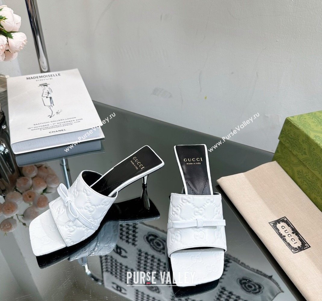 Gucci GG Leather Heel Slide Sandals 5.5cm/7.5cm White 2024 764182 (MD-240105102)