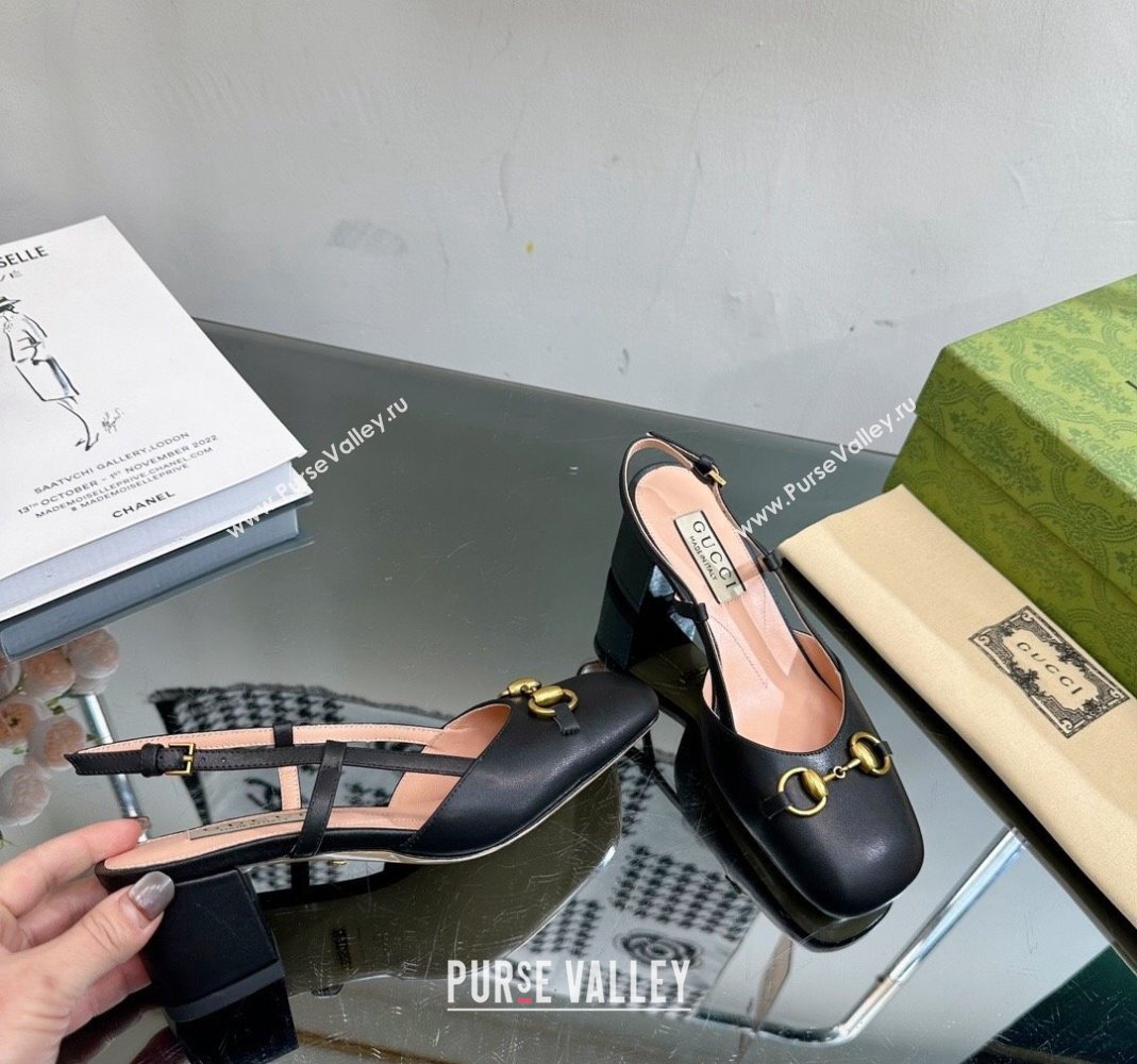 Gucci Leather Horsebit Slingback Pumps 771601 Black 2024 (MD-240105104)