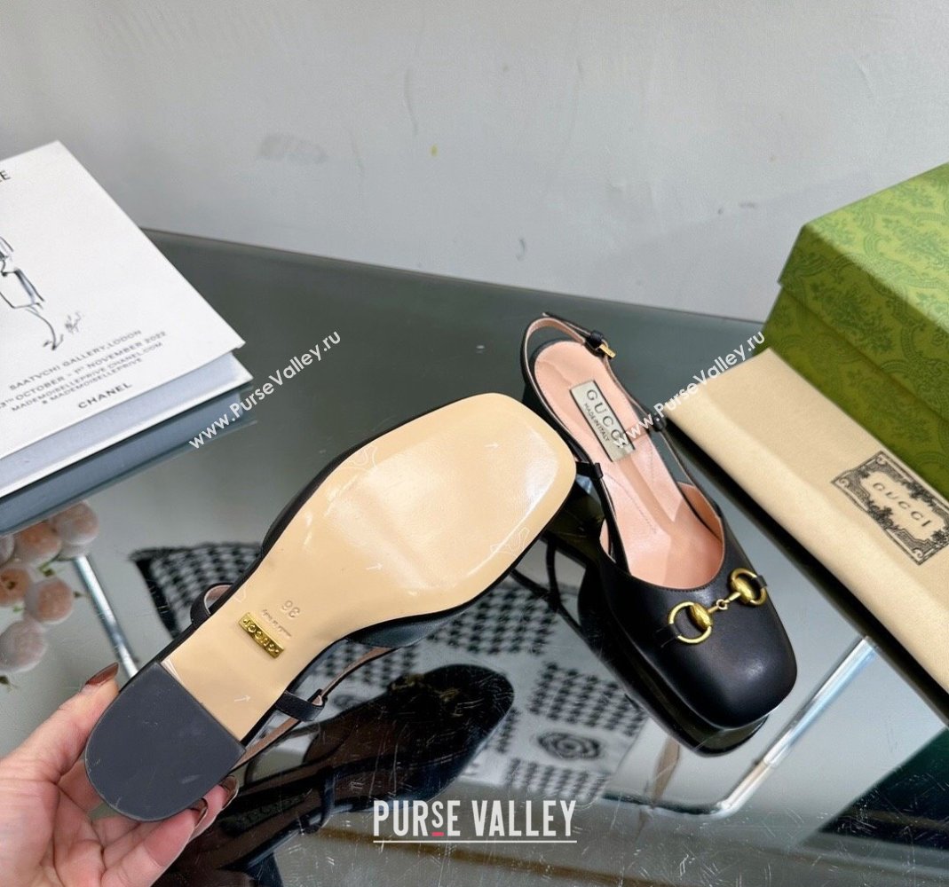 Gucci Leather Horsebit Slingback Pumps 771601 Black 2024 (MD-240105104)
