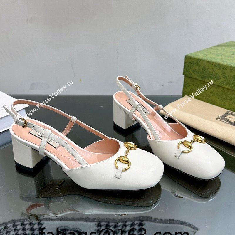 Gucci Leather Horsebit Slingback Pumps 771601 White 2024 (MD-240105105)