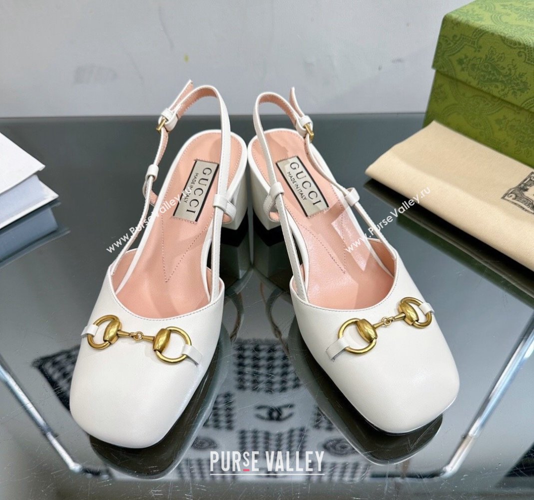 Gucci Leather Horsebit Slingback Pumps 771601 White 2024 (MD-240105105)