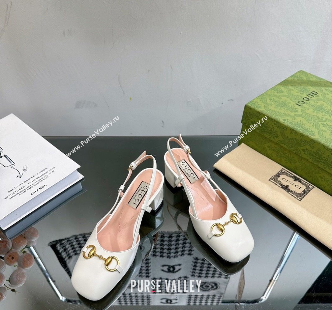 Gucci Leather Horsebit Slingback Pumps 771601 White 2024 (MD-240105105)