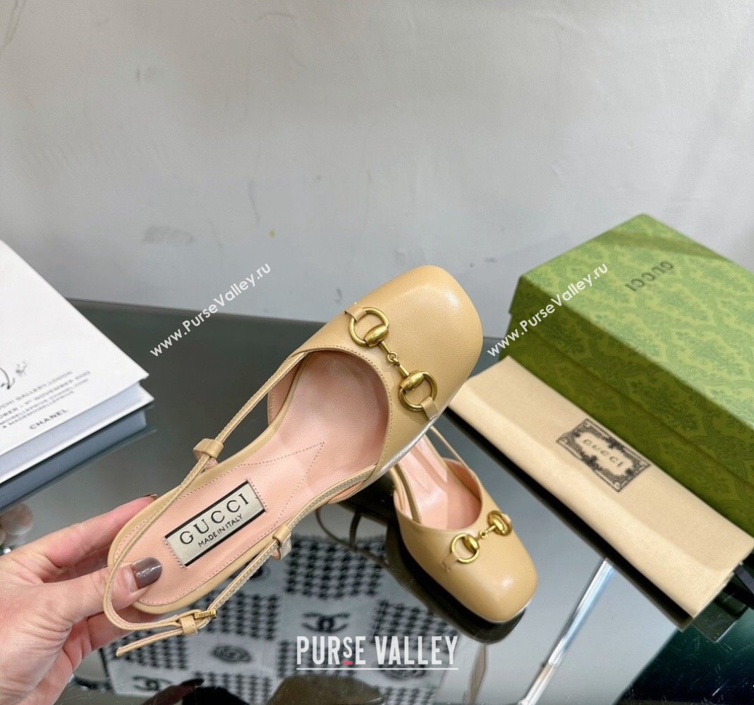 Gucci Leather Horsebit Slingback Pumps 771601 Yellow 2024 (MD-240105107)