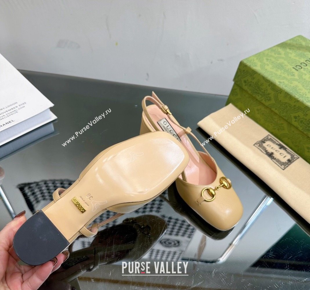 Gucci Leather Horsebit Slingback Pumps 771601 Yellow 2024 (MD-240105107)