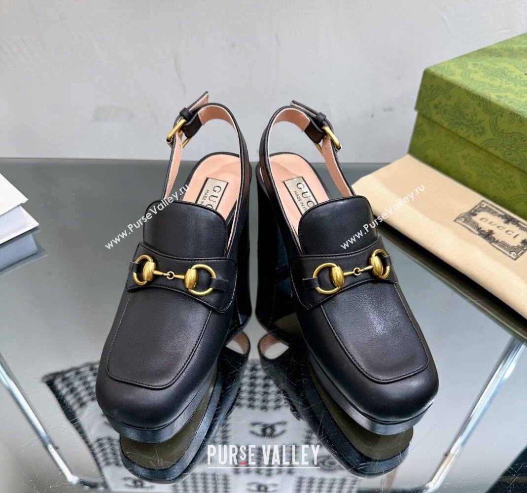 Gucci Leather Horsebit Slingback Pumps 8.5cm Black 771566 2024 (MD-240105109)