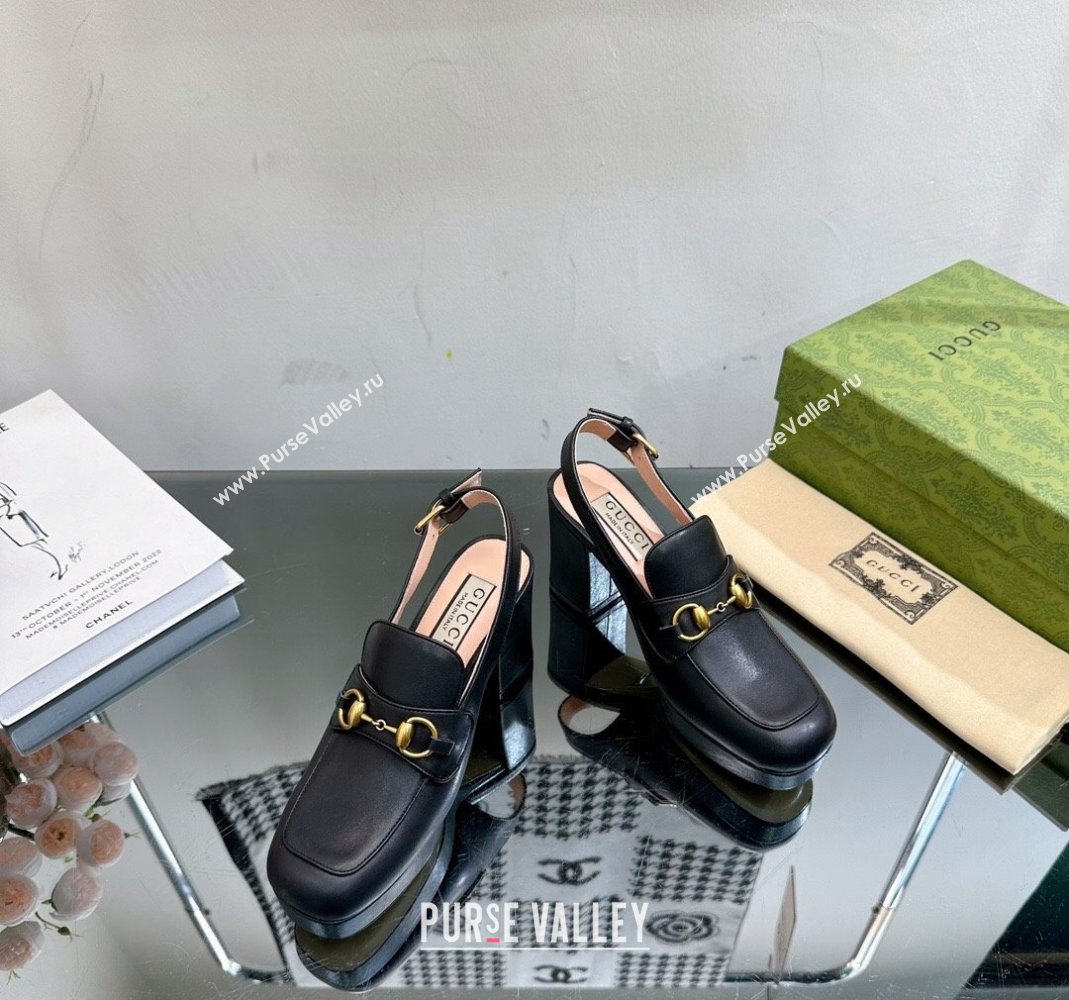 Gucci Leather Horsebit Slingback Pumps 8.5cm Black 771566 2024 (MD-240105109)