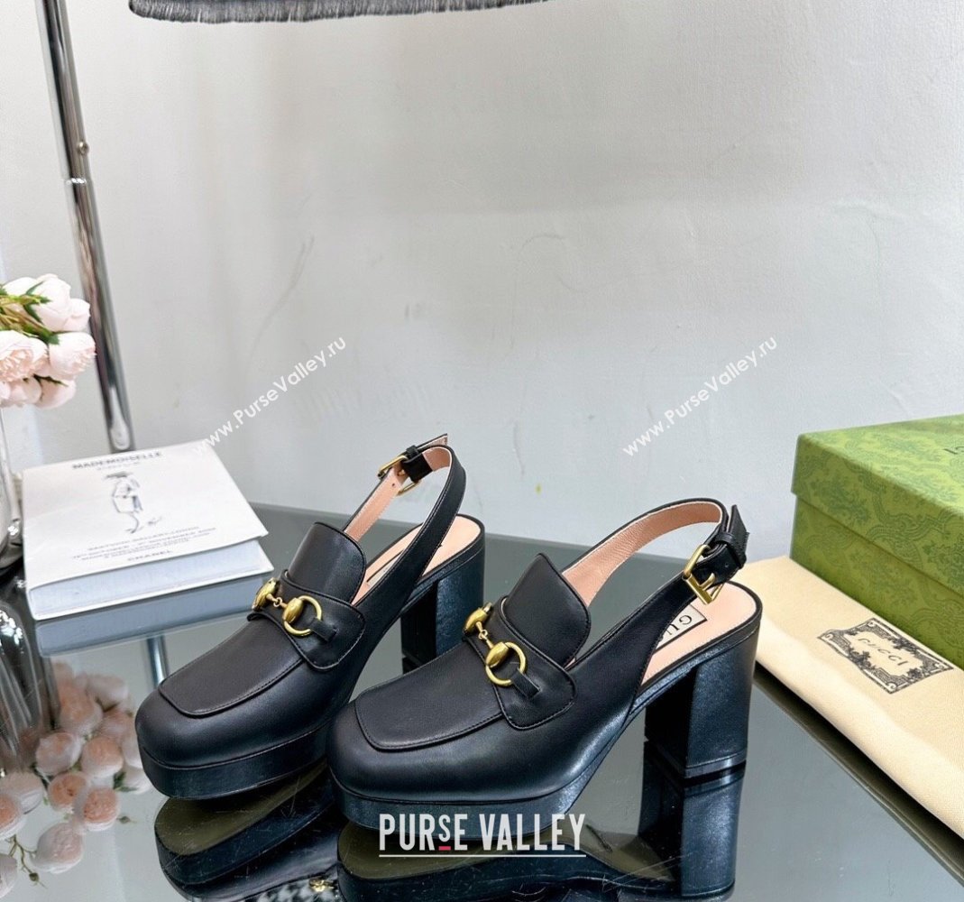 Gucci Leather Horsebit Slingback Pumps 8.5cm Black 771566 2024 (MD-240105109)