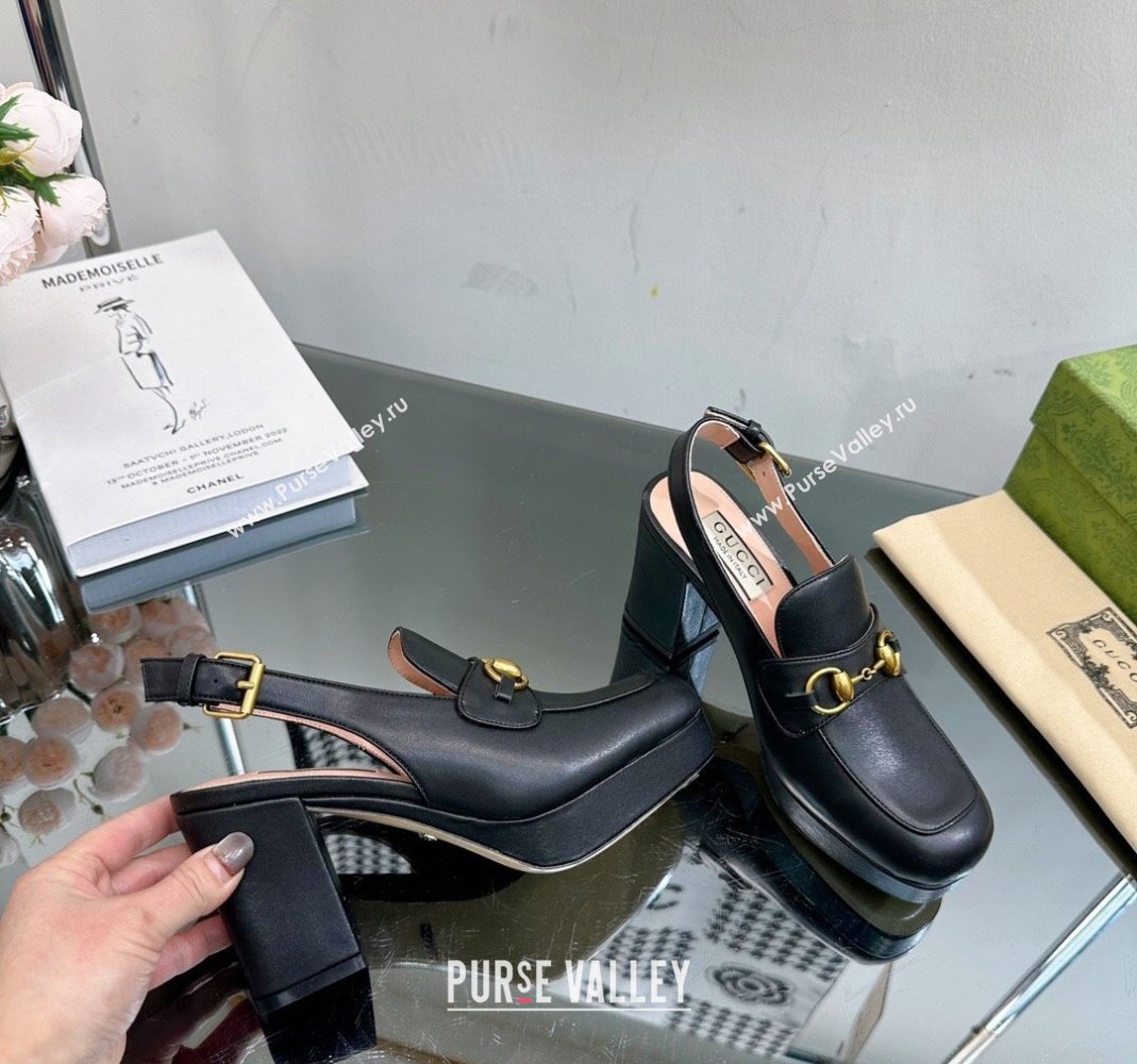 Gucci Leather Horsebit Slingback Pumps 8.5cm Black 771566 2024 (MD-240105109)
