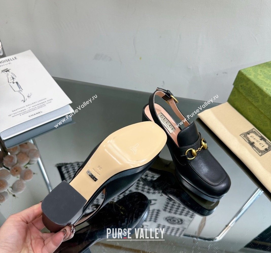 Gucci Leather Horsebit Slingback Pumps 8.5cm Black 771566 2024 (MD-240105109)