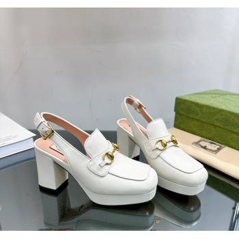 Gucci Leather Horsebit Slingback Pumps 8.5cm 771566 White 2024 (MD-240105111)