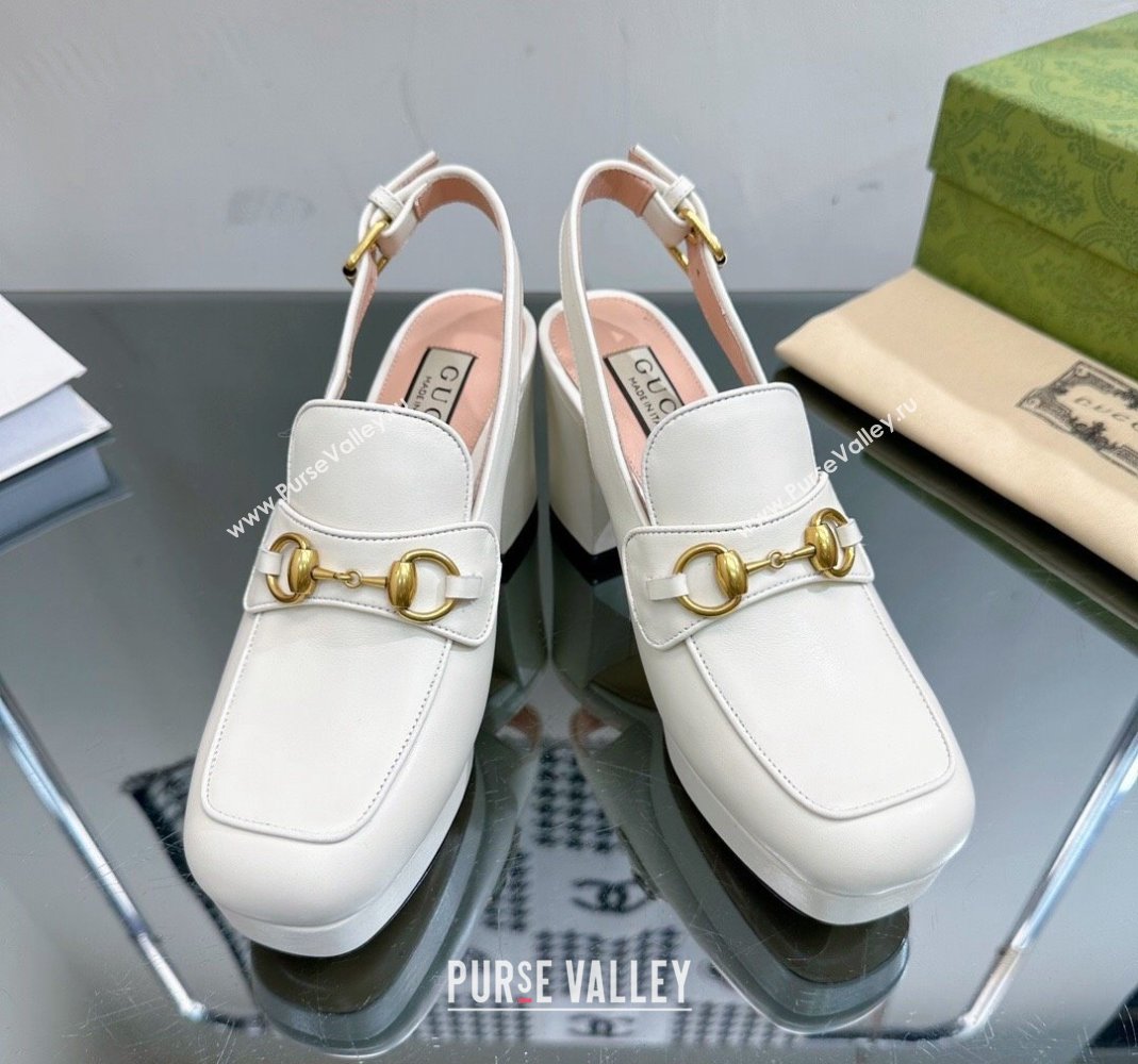 Gucci Leather Horsebit Slingback Pumps 8.5cm 771566 White 2024 (MD-240105111)