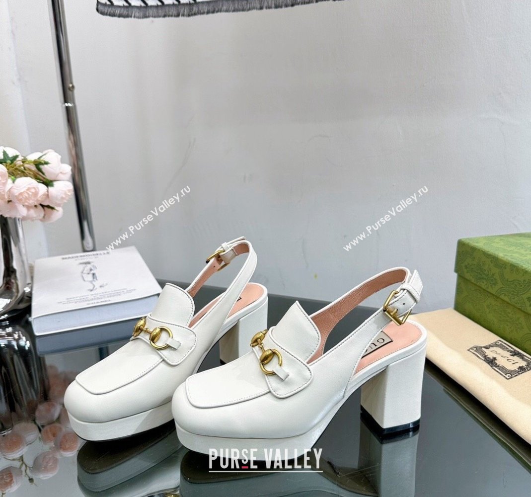 Gucci Leather Horsebit Slingback Pumps 8.5cm 771566 White 2024 (MD-240105111)
