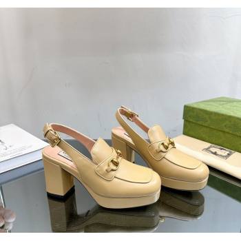 Gucci Leather Horsebit Slingback Pumps 8.5cm 771566 Yellow 2024 (MD-240105112)