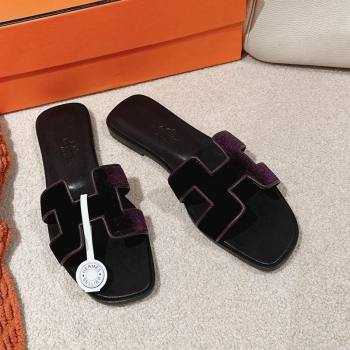 Hermes Classic Oran Flat Slide Sandals in Velvet Purple 2024 0104 (MD-240104008)