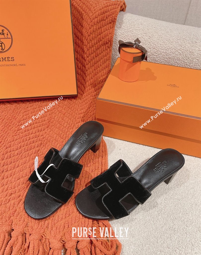 Hermes Classic Oasis Heel Slide Sandals 4.5cm in Velvet Black 2024 0104 (MD-240104014)