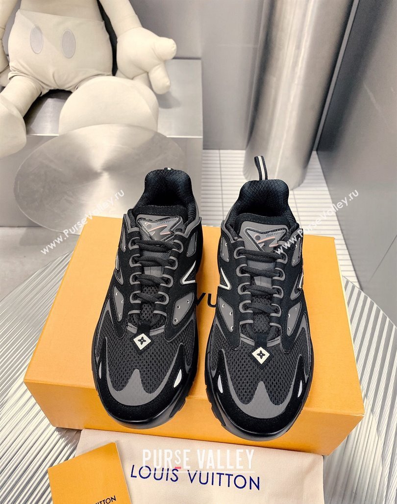 Louis Vuitton Mens LV Runner Tatic Sneakers in Mesh and Leather Black 3 2024 1ACF17 (MD-240105123)