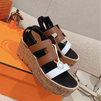 Hermes Havane 30 Platform Sandals 5.5cm in Calfskin Brown/White 2024 (MD-240104015)