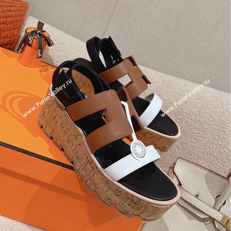 Hermes Havane 30 Platform Sandals 5.5cm in Calfskin Brown/White 2024 (MD-240104015)