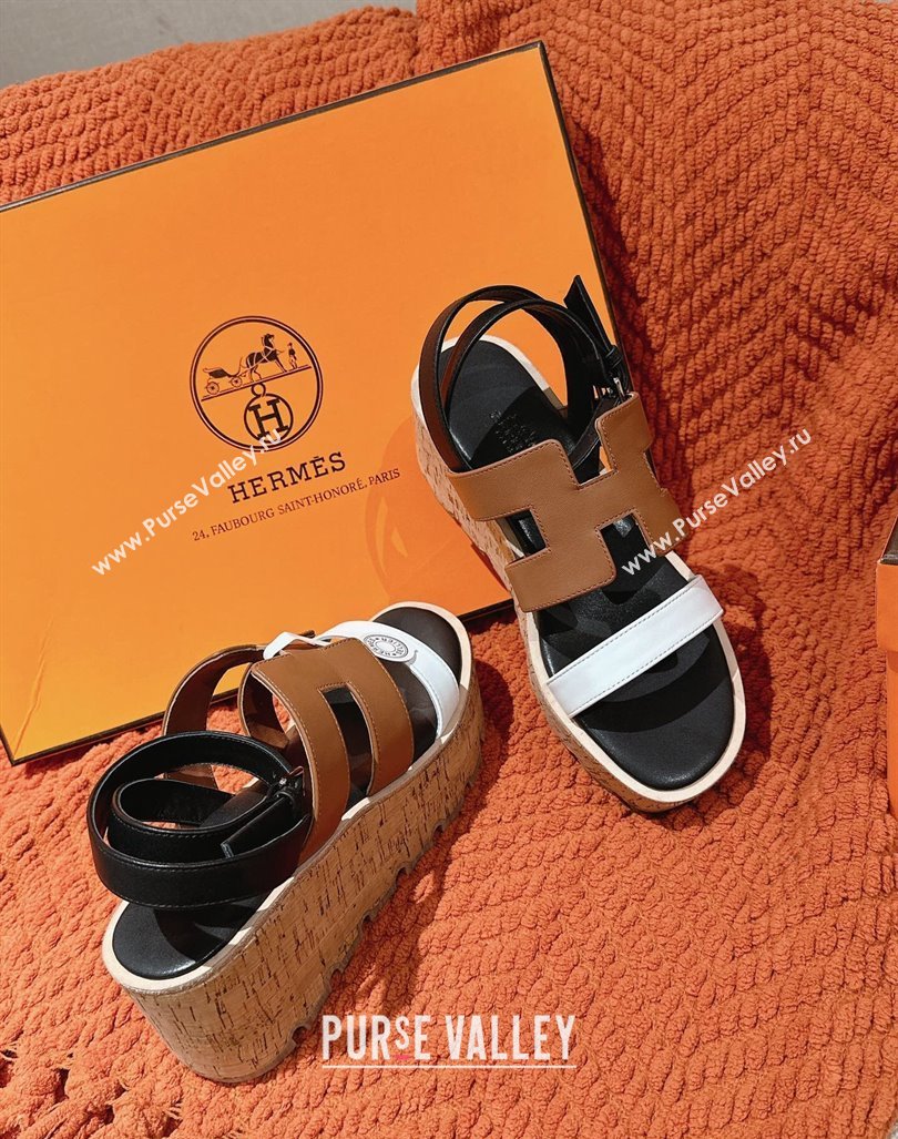 Hermes Havane 30 Platform Sandals 5.5cm in Calfskin Brown/White 2024 (MD-240104015)