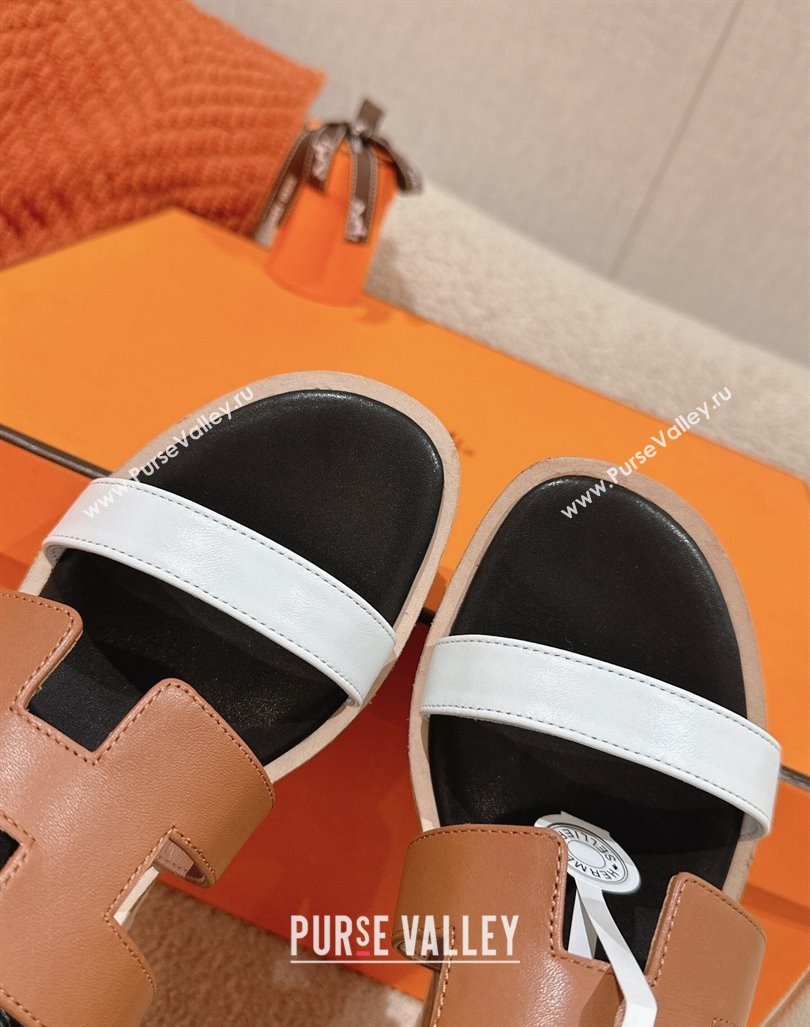 Hermes Havane 30 Platform Sandals 5.5cm in Calfskin Brown/White 2024 (MD-240104015)