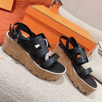 Hermes Havane 30 Platform Sandals 5.5cm in Calfskin Black 2024 (MD-240104016)